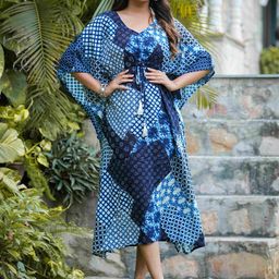 IKRASS Printed Kimono Sleeve Kaftan Midi Dress-picture-19