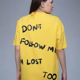 CREATIVE LINE Women Typography Printed Round Neck Cotton Oversized T-shirt-image-71