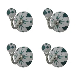 Indianshelf Green & White 4 Pieces Metal Wall Hooks-12