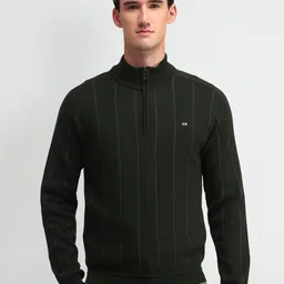 Arrow Sport Men Striped Mock Collar Cotton Pullover Sweaters-picture-30