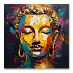 Aura Yellow & Pink Lord Budhha Printed Canvas Wall Painting-image-37