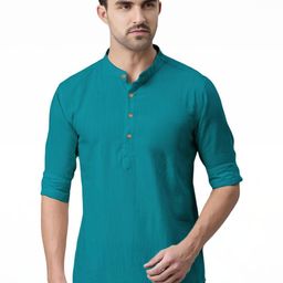 BHUVIKOO Men Turquoise Blue Kurtas-image-11
