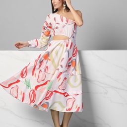 OOMPH! FACTOR Women Floral Print One Shoulder Cut-Outs Fit and Flare Dress-image-2