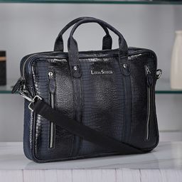 LOUIS STITCH 
Men Textured Leather Dual Tone Laptop Bag-picture-49