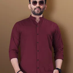 vebnor Men Slim Fit Solid Mandarin Collar Casual Shirt-picture-32