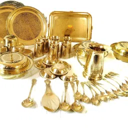 Pack of 45 Brass Brass Dinner Set - 45 pieces ( Engraved, Gold ) Dinner Set-image-32