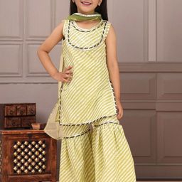 Cutiekins Girls Striped Sleeveless Straight Kurta with Sharara & Dupatta-picture-35