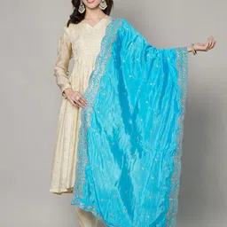 MUFFLY Floral Embroidered Sequinned Chinon Dupatta-picture-53
