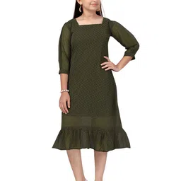 BAESD Polka Dot Print Puff Sleeve Georgette Fit & Flare Midi Dress-45