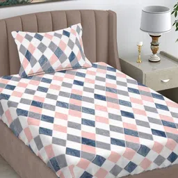 FABINALIV Pink & Blue Geometric Single Bedsheet with 1 Pillow Covers-image-71