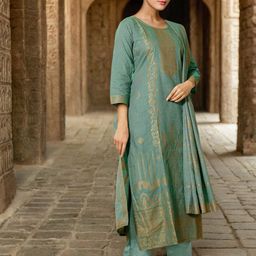SANISA Women Regular Thread Work Kurta with Trousers & With Dupatta image 3