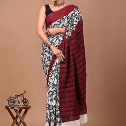 Crafts Moda Women Floral Pure Cotton Handloom Block Print Saree-28