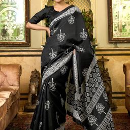 KALINI Bagh Silk Blend Designer Block Print Saree-15