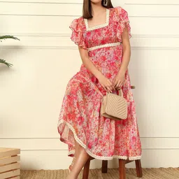 DEEBACO Floral Print Georgette Fit & Flare Midi Dress-picture-53