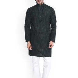 Aaryavar Men Striped Thread Work Khadi Kurta-image-19