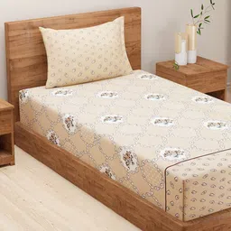 SWAYAM Orange & White Floral 144 TC Queen Bedsheet with 1 Pillow Covers-image-59