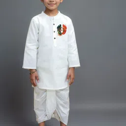 DEVOILER Boys Ethnic Motifs Printed White Romance Kurta-image-6