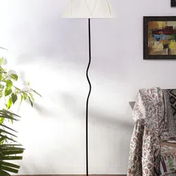 Devansh Off-White & Black Frustum Floor Lamp With Shade-28