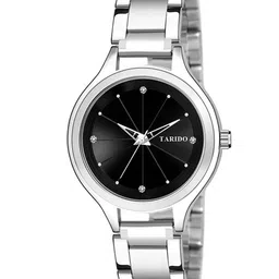 TARIDO Men Embellished Dial & Bracelet Style Straps Analogue Watches Black Dial Girls Silver Watch-8