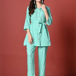 Saanvi Collection Sea Green Viscose Rayon Co-Ords-image-2
