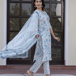 KALINI Women Paisley Regular Pure Cotton Kurta with Trousers & With Dupatta-28