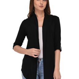 The Roadster Lifestyle Co Front Open Waterfall Shrug With Button Foldable Sleeves-17