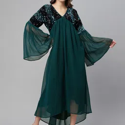 Cottinfab Women Green & Black Georgette Maxi Dress-picture-13