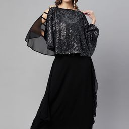 Cottinfab Women Black & Grey Cut-Out Detail Maxi Dress-image-54