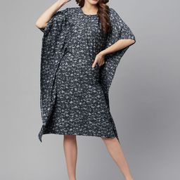 Cottinfab Women Navy Blue & Grey Printed Kaftan Dress-picture-13