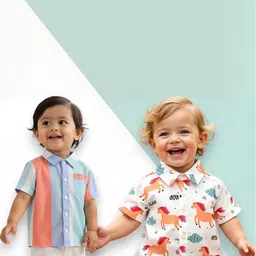 KIDGARB Multi Polycotton Cutaway Collar Printed Shirts-picture-23