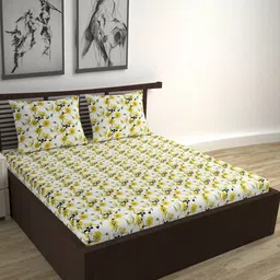 Divine Casa Florate White Floral Printed Cotton 144 TC Queen Bedsheet Set-1.5 m x 2.25 m-image-71