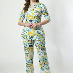 VAPPSYAM Printed Mandarin Collar Pure Cotton Tunic & Trouser-27