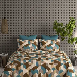 CHICERY Brown & Teal Geometric Microfiber AC Room Double Bed Comforter-21