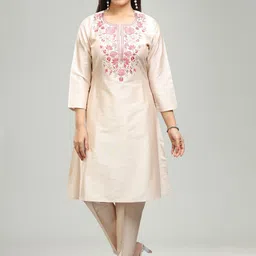 COTTON CULTURE Floral Embroidered Pure Cotton A-Line Kurta With Trousers-picture-56