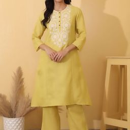 Odd By Poshaak Floral Embroidered Thread Work Round Neck Straight Kurta With Palazzos-45