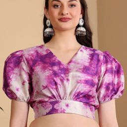Frolic Rolic Tye-Dye Print V-Neck Puff Short Sleeves Blouse-image-34