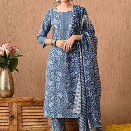 Anouk Women Floral Printed Regular Pure Cotton Kurta with Trousers & With Dupatta-picture-29