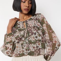 max Women Floral Printed Tie Up Neck Puff Sleeves Ruffles Top-picture-24