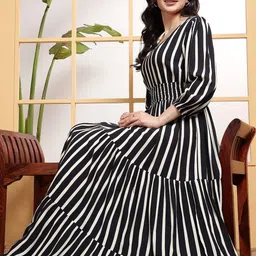 Raiyani Fashion Women Striped V-Neck Tiered Flared Maxi Dress-picture-33