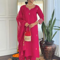 Moda Rapido Women Ethnic Motifs Embroidered Aari Work Kurta with Trousers & With Dupatta-picture-44
