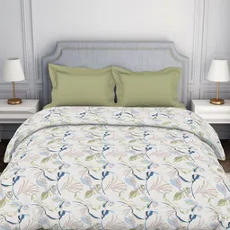 SPACES White & Green Tropical Printed 144 TC Pure Cotton Double Bed Comforter-16