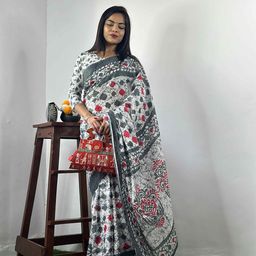 HERE&NOW Pure Cotton Bagru Saree-37