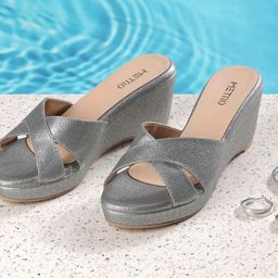 Metro Embellished Wedge Peep Toes-image-5