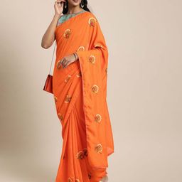 KALINI Orange Embroidered Poly Silk Saree-image-67