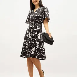 SALT ATTIRE Women Print Flared Sleeve Satin A-Line Dress-picture-58