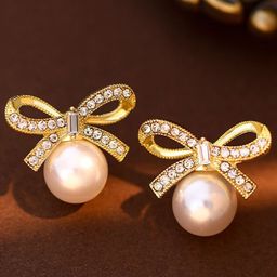 DressBerry Korean Gold-Plated Pearls Beaded Contemporary Drop Earrings-15
