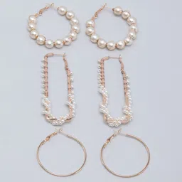 KPOP Set of 3 Gold-Plated Contemporary Stoned Studded Drop Earrings image 2