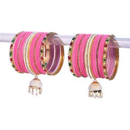 VICONO Set Of 34 Gold-Plated Stone-Studded & Beaded Bangles-image-80