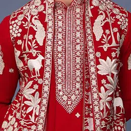 KALPRAAG Men Floral Embroidered Regular Sequinned Kurta with Trousers & With Dupatta image 4