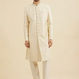 Manyavar Men Woven Design Art Silk Sherwani Set-22